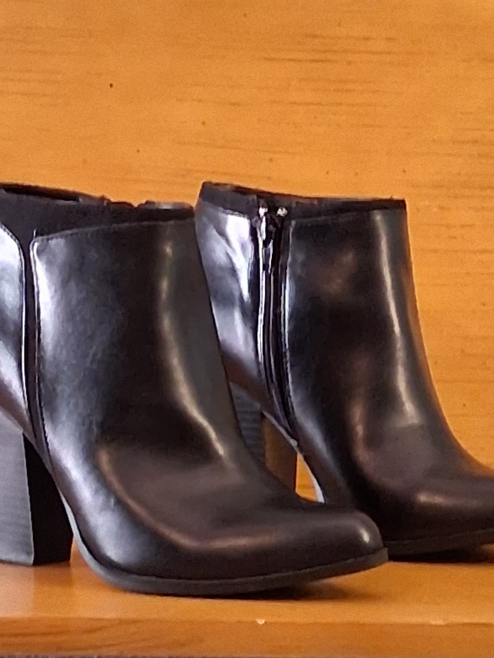 Classic Black Leather Ankle Booties with Block Heel